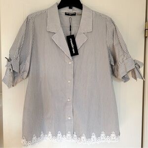 KARL LAGERFELD Women Striped Shirt w/ Bow on Sleeves and Lace Detail